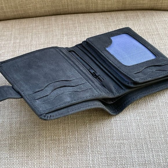 Men Wallet Black Genuine Leather Bifold Card Holder Handmade Purse Money Clip - Picture 5 of 12